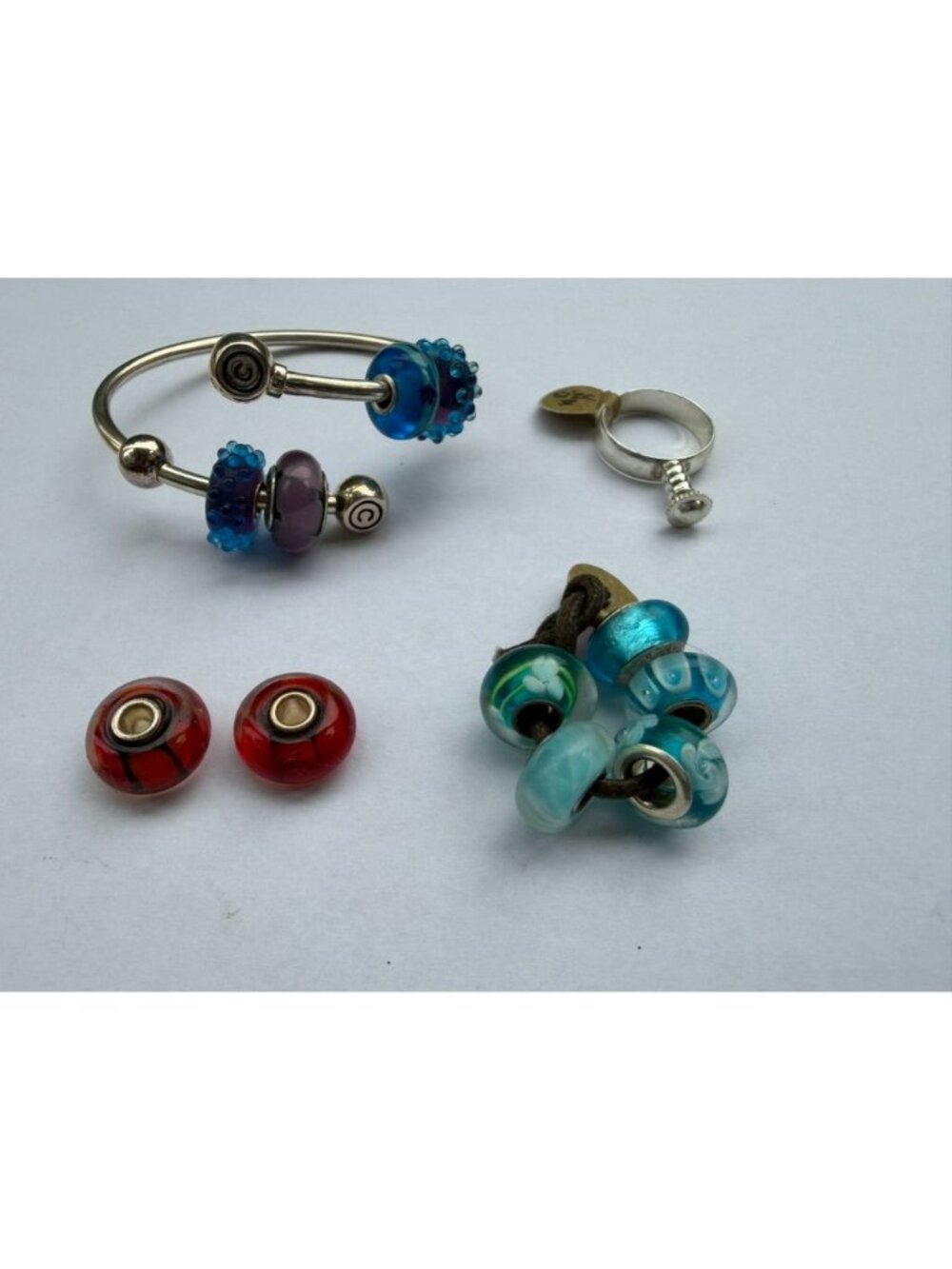 Trollbeads Universal Unique Glass Beads On Sterling Bangle + BONUS